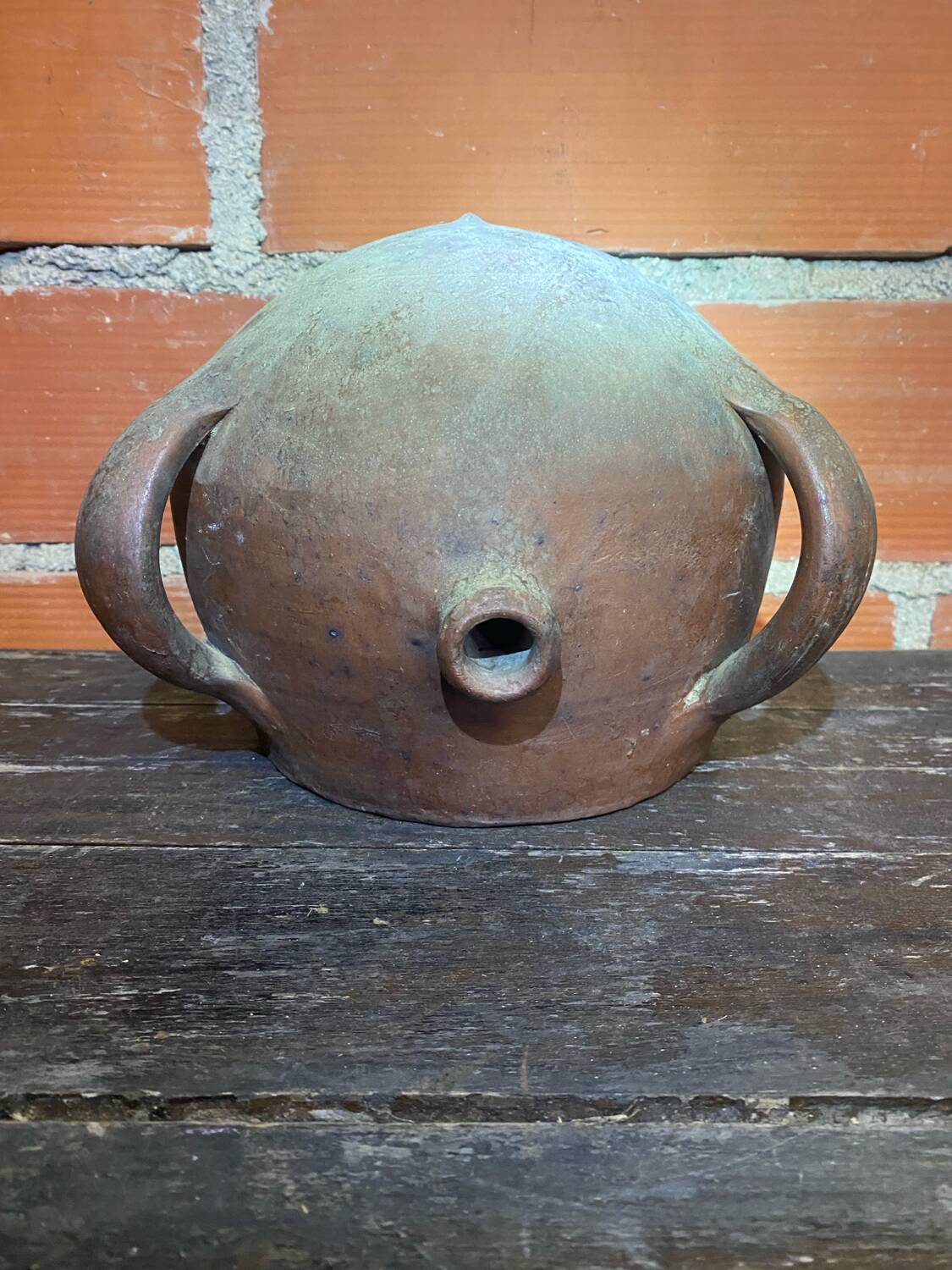 Ancient Glazed Stoneware Cruché with Double Handle, 19th Century Vintage