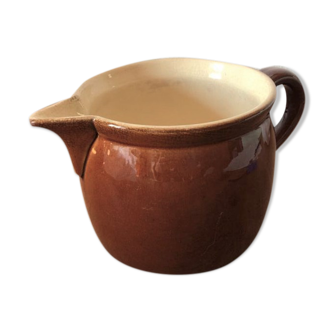 Pot à lait ancien en terre vernissé brun