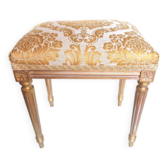Piano stool in gold wood, Empire style, 19th century upholstery restoration