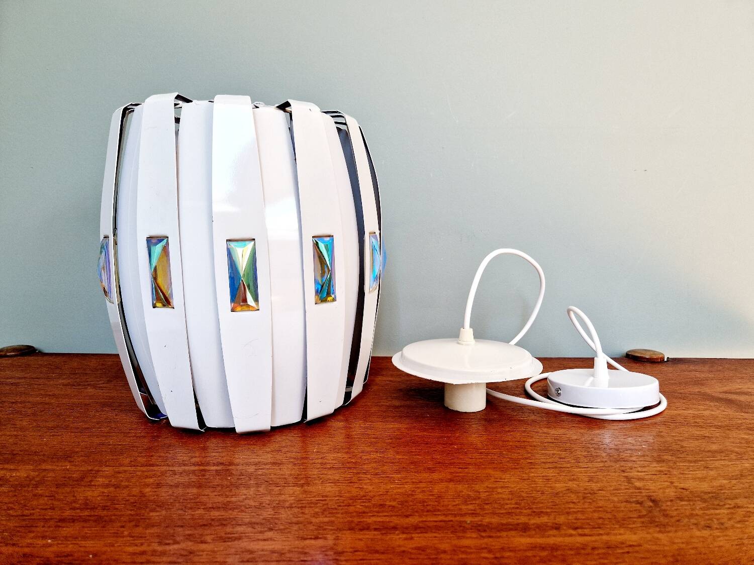 Scandinavian pendant light in metal and prismatic glass, Werner Schou, 1960-70