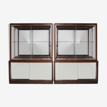 Pair of 1900 mahogany store windows