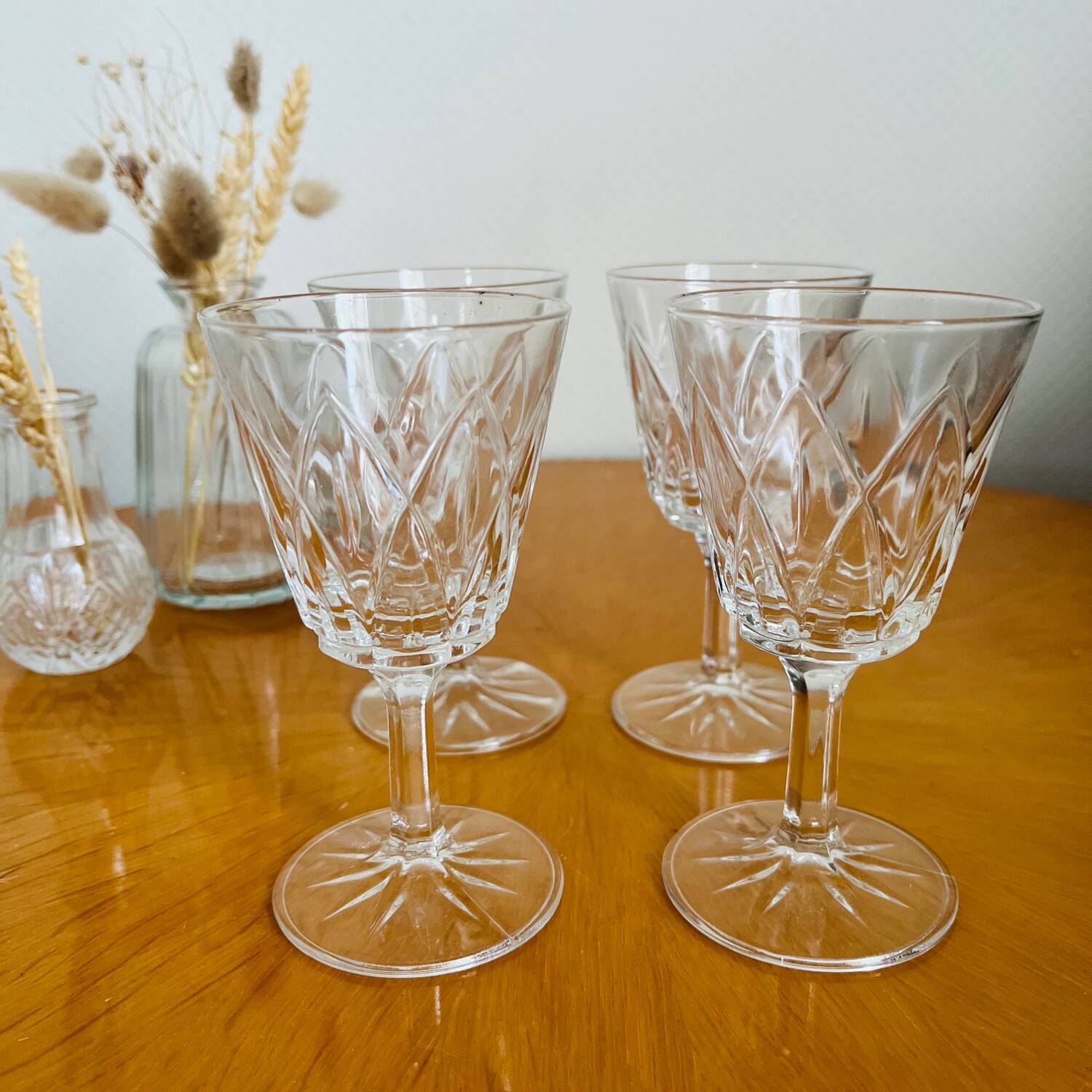 Lot de 4 verres Arlequin en verre de cristal de Reims 1950
