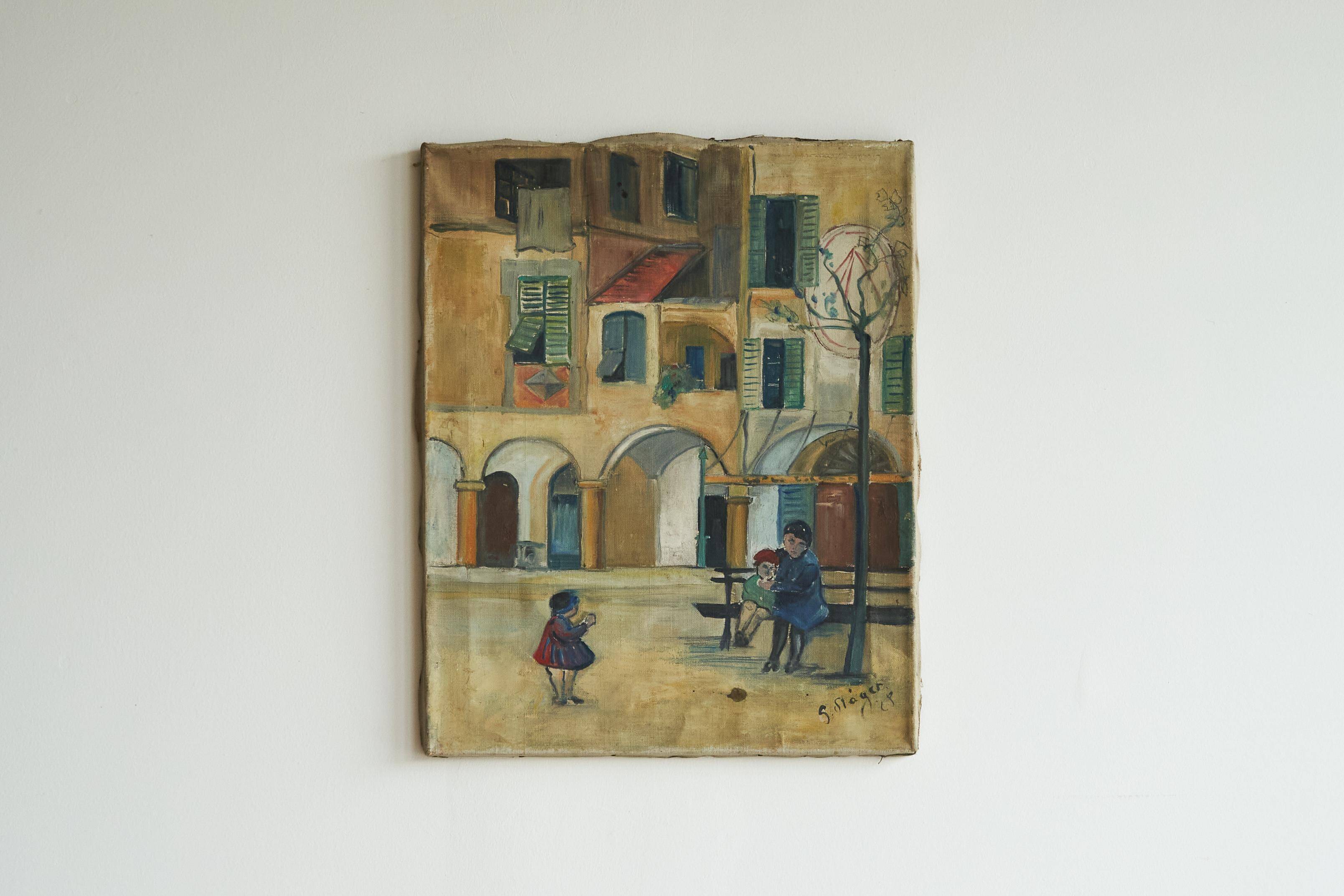 Fritz Stäger 'Dorfanger' Huile sur Toile 1928