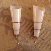 2 60's design wall lights in italian brass and glass