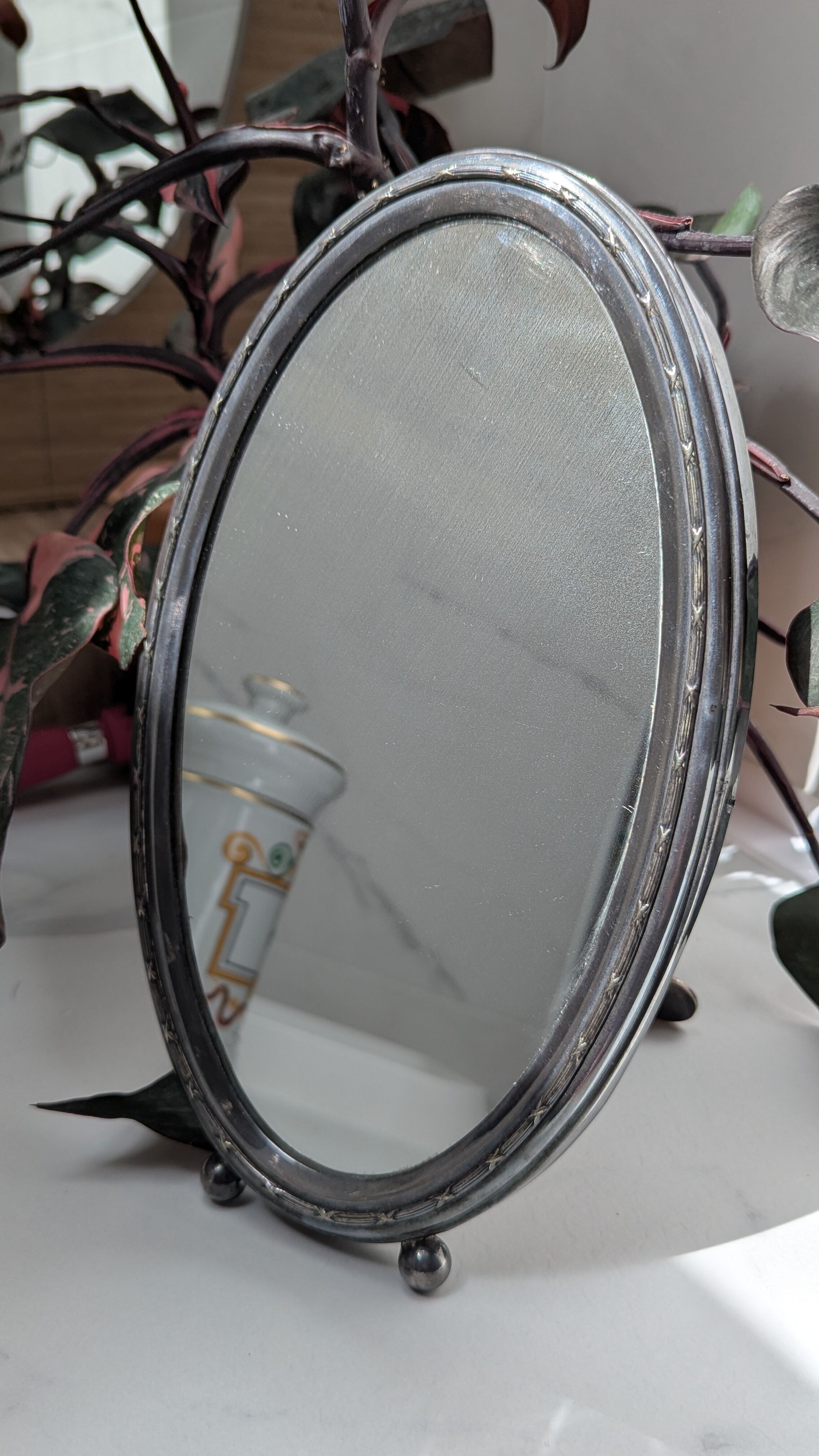 Oval table mirror Belle Époque — silver-plated on brass, late 19th century