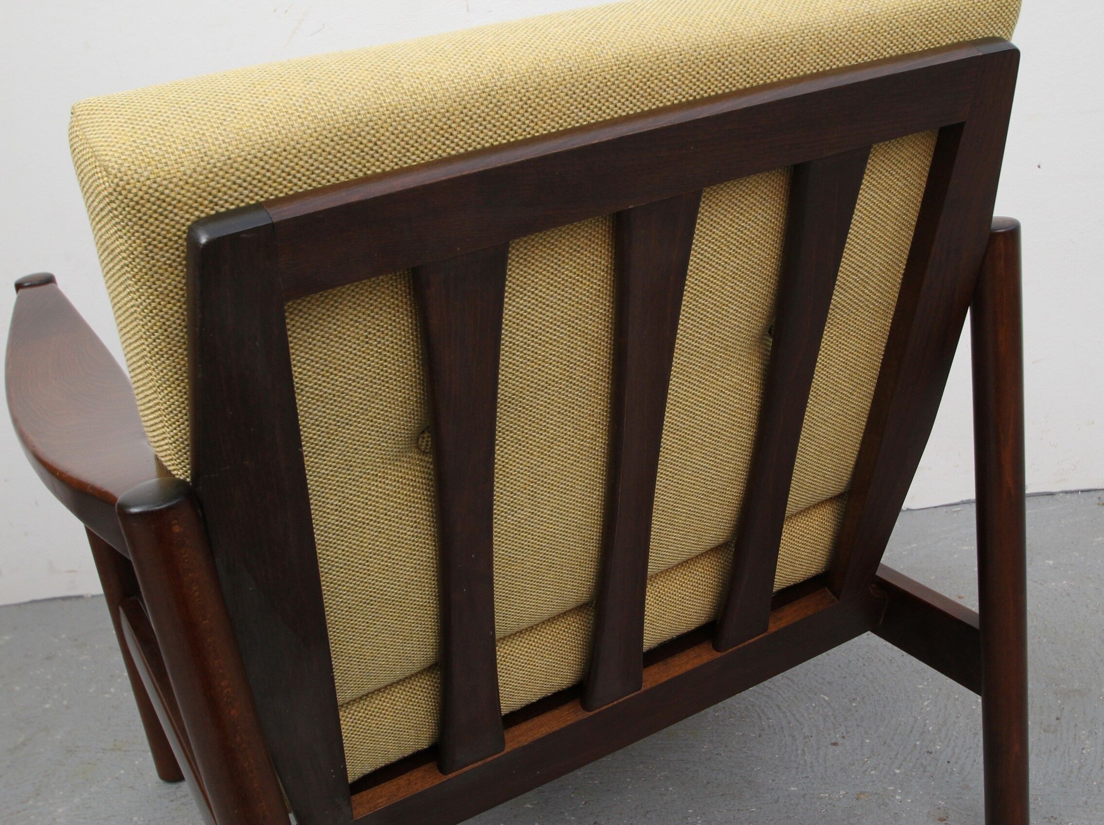 Mid-century walnut armchair in yellow 1960s