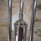 Old 3-light globe opaline stainless steel pendant/chandelier 1960/1970 space age vintage