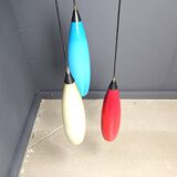 Vintage 3 glass pendant lights by Vistosi, 1970s