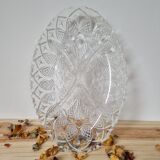 Plat apéritif compartimenté vintage verre ciselé ovale