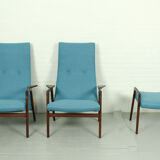 Ensemble de 2 fauteuils avec pouf assorti par Yngve Ekström pour Pastoe, années 1960