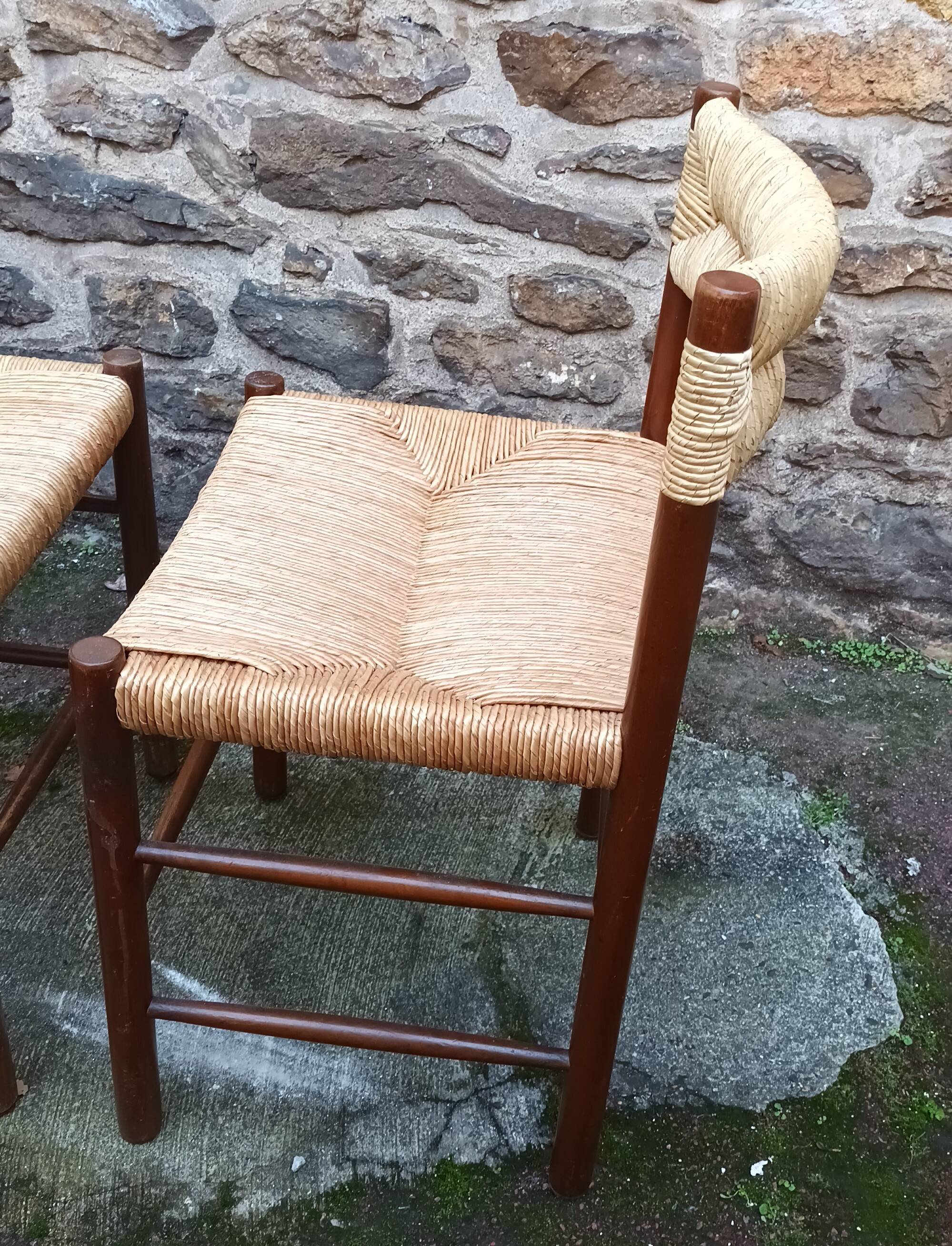 Pair of "Dordogne" chairs by Charlotte Perriand from the 1950s.