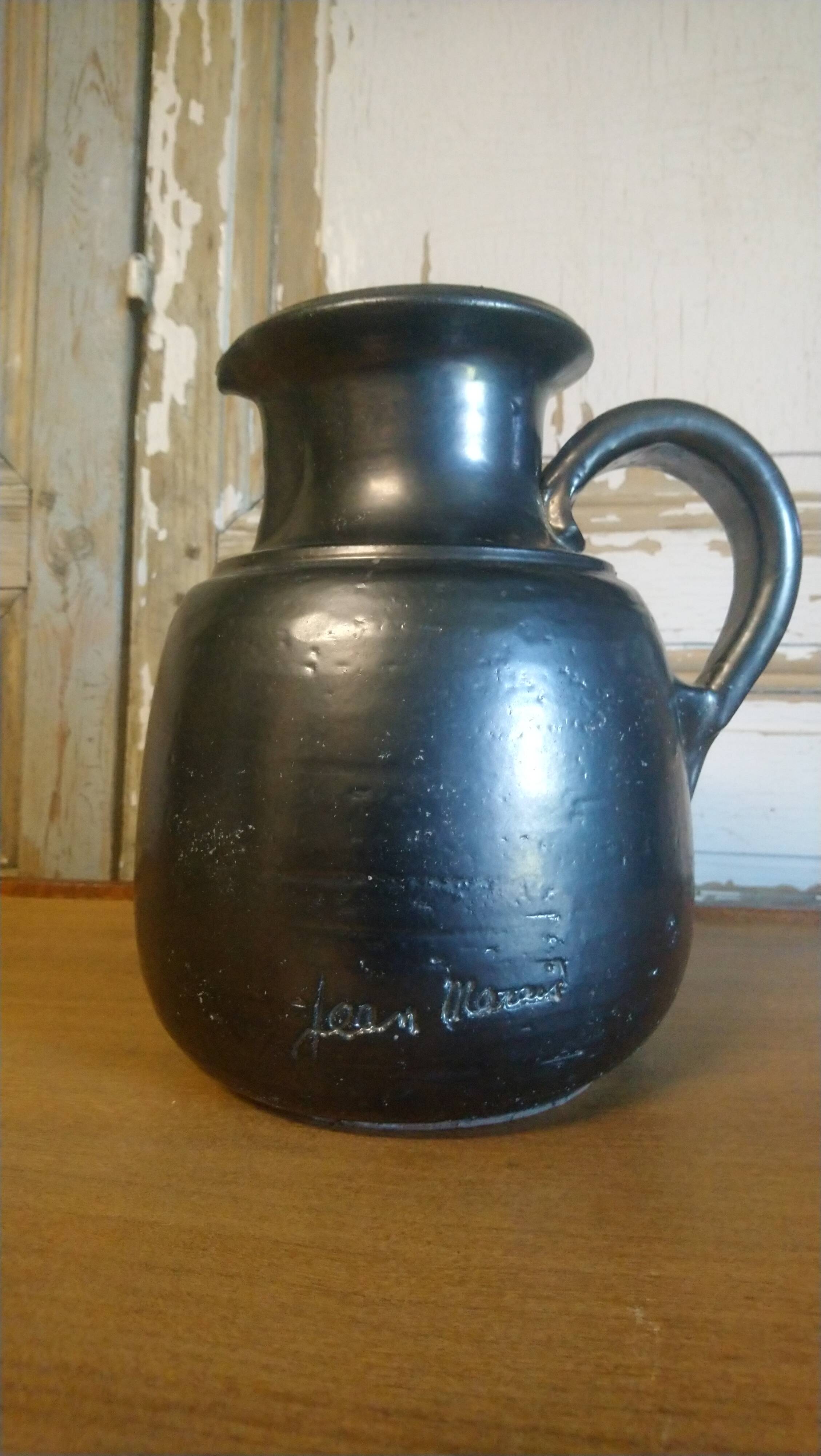 Black enameled ceramic pitcher "Jean Marais"