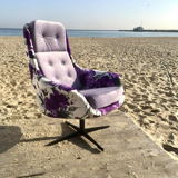 Fauteuil pivotant polonais vintage WEGA des années 70 en velours