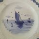 Large antique dish with a sailing boat design – signed A. Lebacqz & M. Bouchart