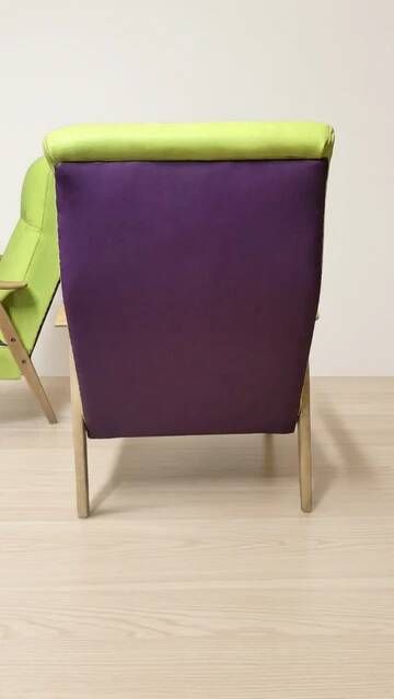 Pair of restored vintage armchairs, green and purple upholstery
