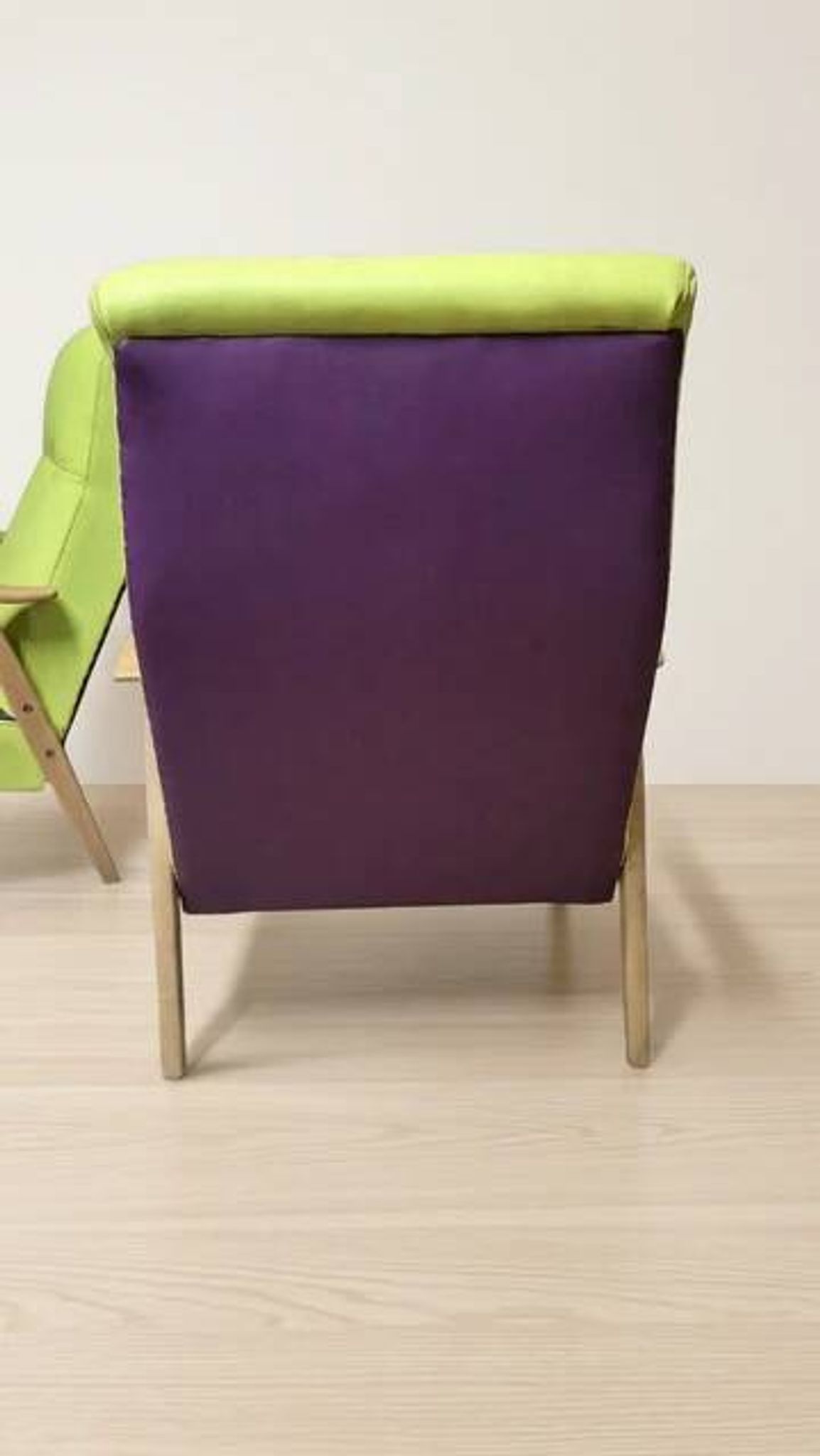 Pair of restored vintage armchairs, green and purple upholstery