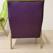 Pair of restored vintage armchairs, green and purple upholstery