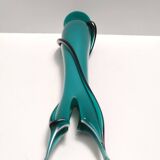 Teal Encased and Hand-Blown Murano Glass Flower Vase, Italy