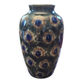 Glazed stoneware vase – “Peacock feathers” motif – 1930/1950 – 16 cm