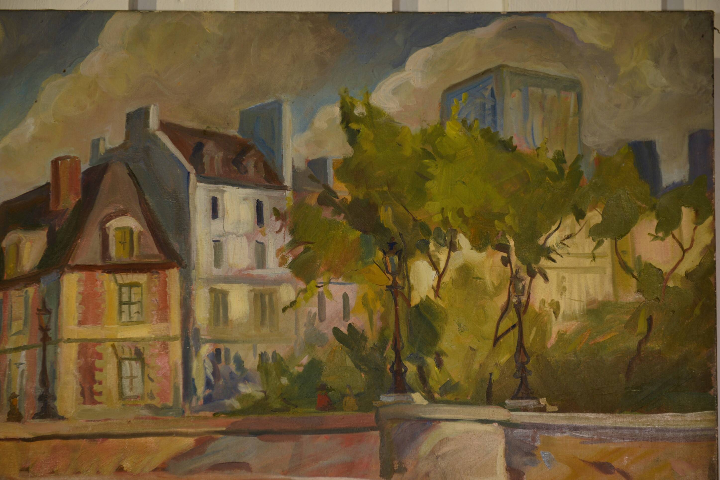 Oil painting on canvas in post-impressionist figurative style, Canal Poirot, 20th century 1980.