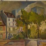 Oil painting on canvas in post-impressionist figurative style, Canal Poirot, 20th century 1980.