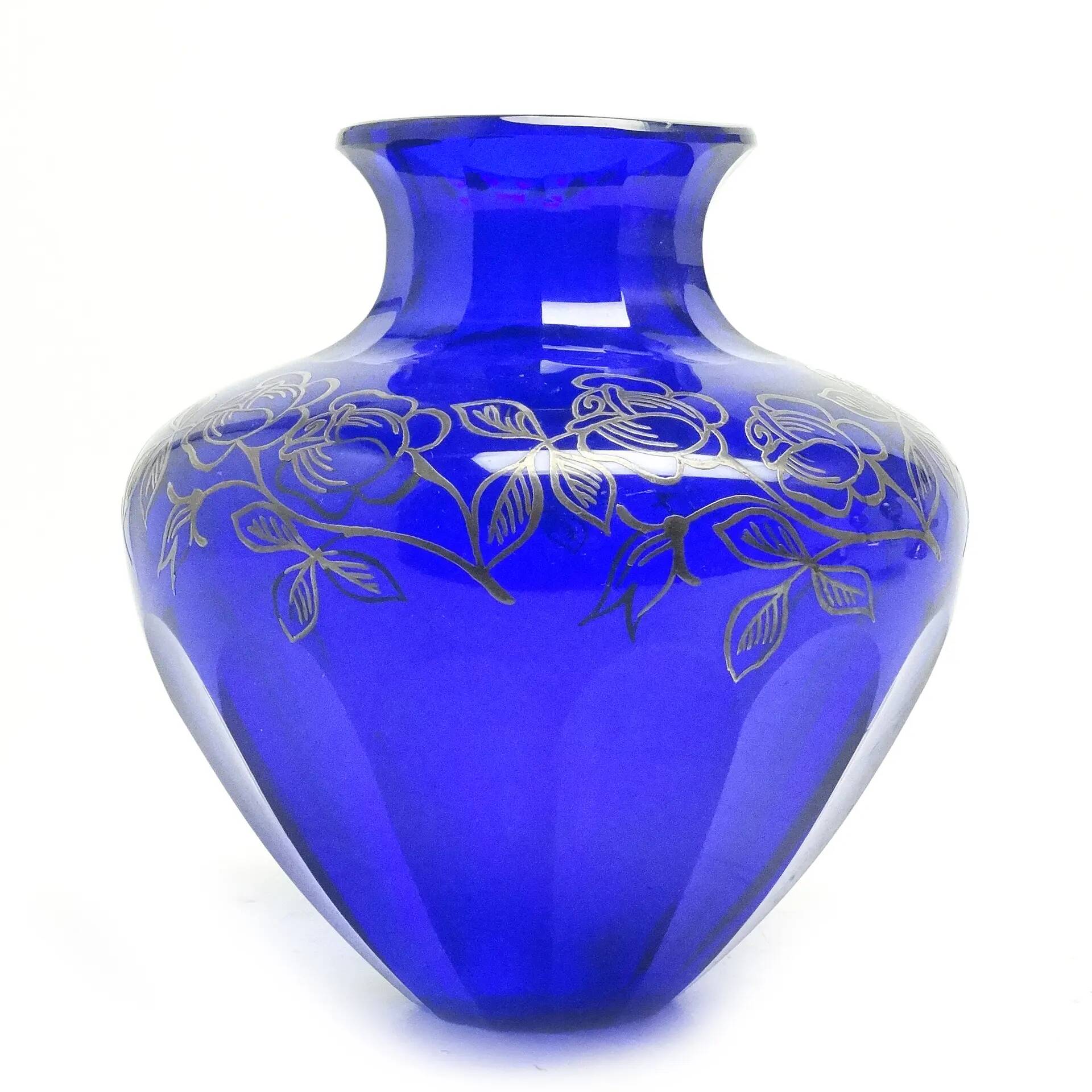 Art déco vase, cobalt crystal, Józefina Glassworks, Poland, 1930s