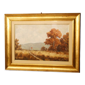 Peinture de paysage signée et datée huile sur toile