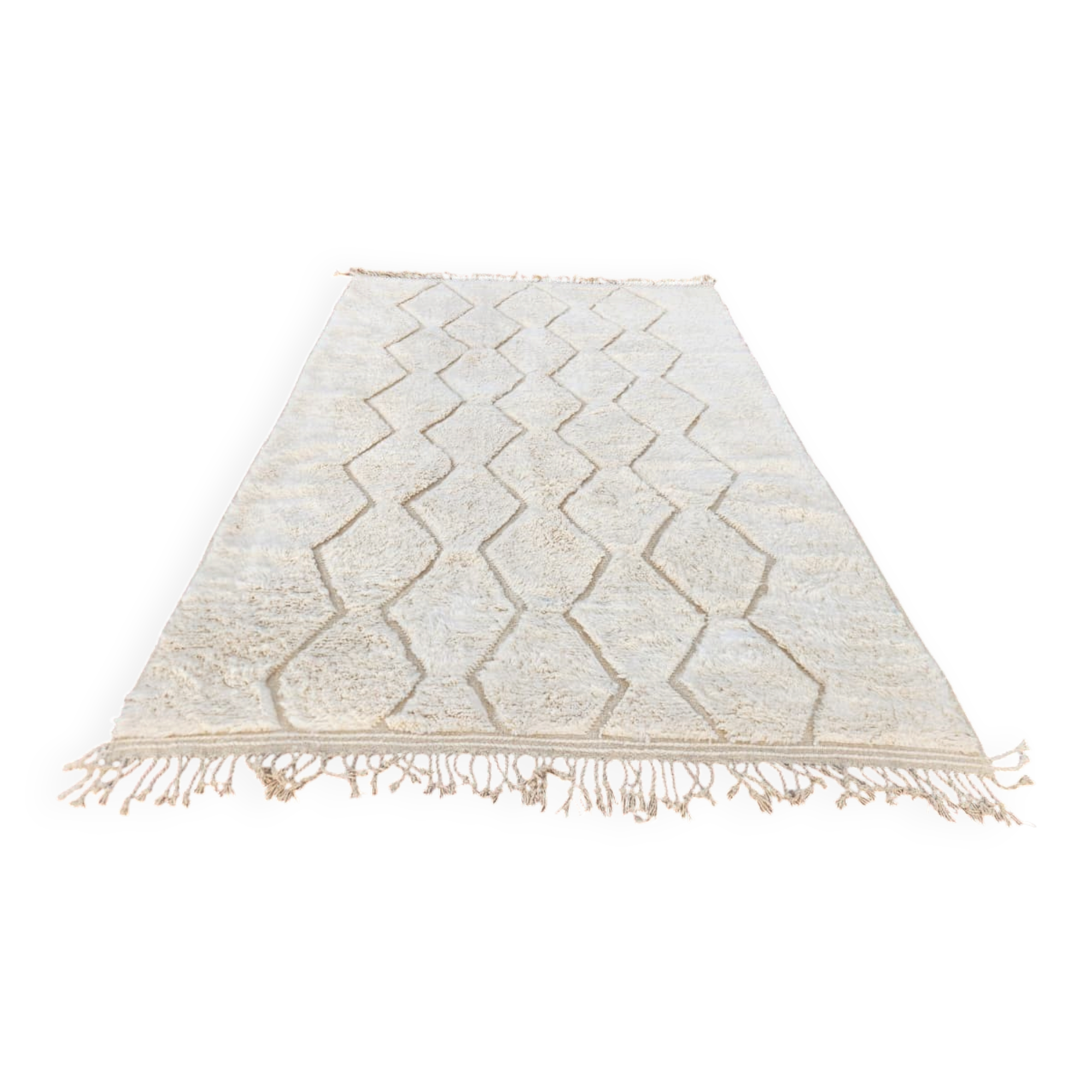 Beni Ouarain rug 300x200 cm – Natural cream wool – Diamond pattern in tone