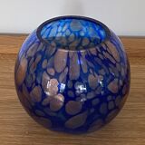 Blue vase in copper spotted glass