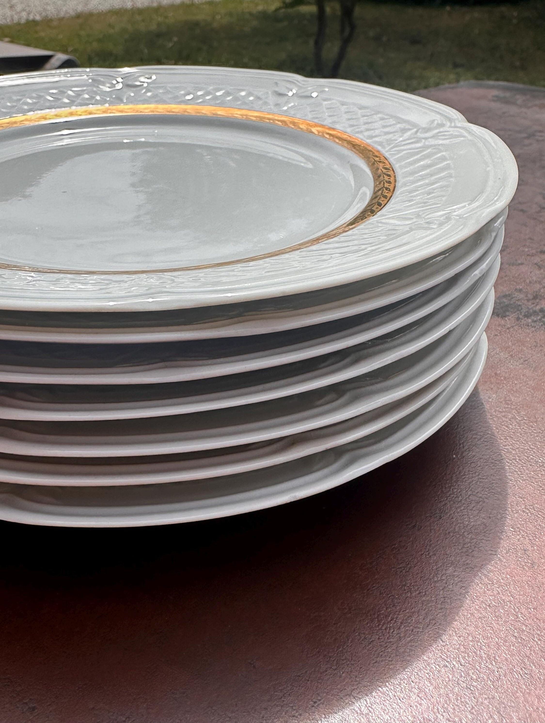 Set of 6 dessert plates in Berry porcelain – White and gold