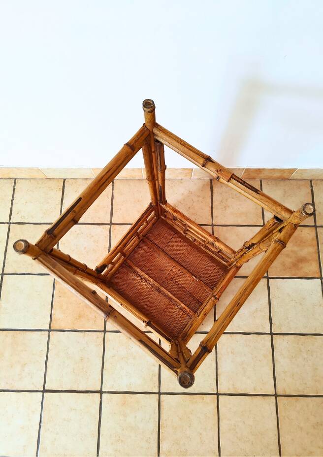 Bamboo and rattan side table from the 1970s.