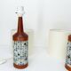 Pair of Scandinavian table lamps in teak and mosaic, Denmark 1960.