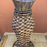 Wicker and metal vase