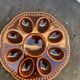 Dish plate for 8 eggs slurry in glazed ceramic brown vintage
