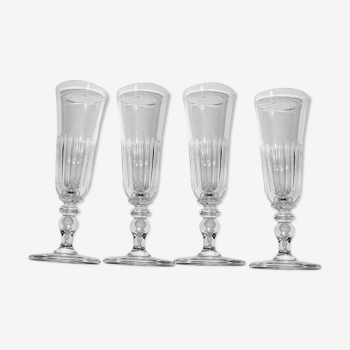 Lot of 4 19 eme hollow sides Baccarat Crystal champagne flutes