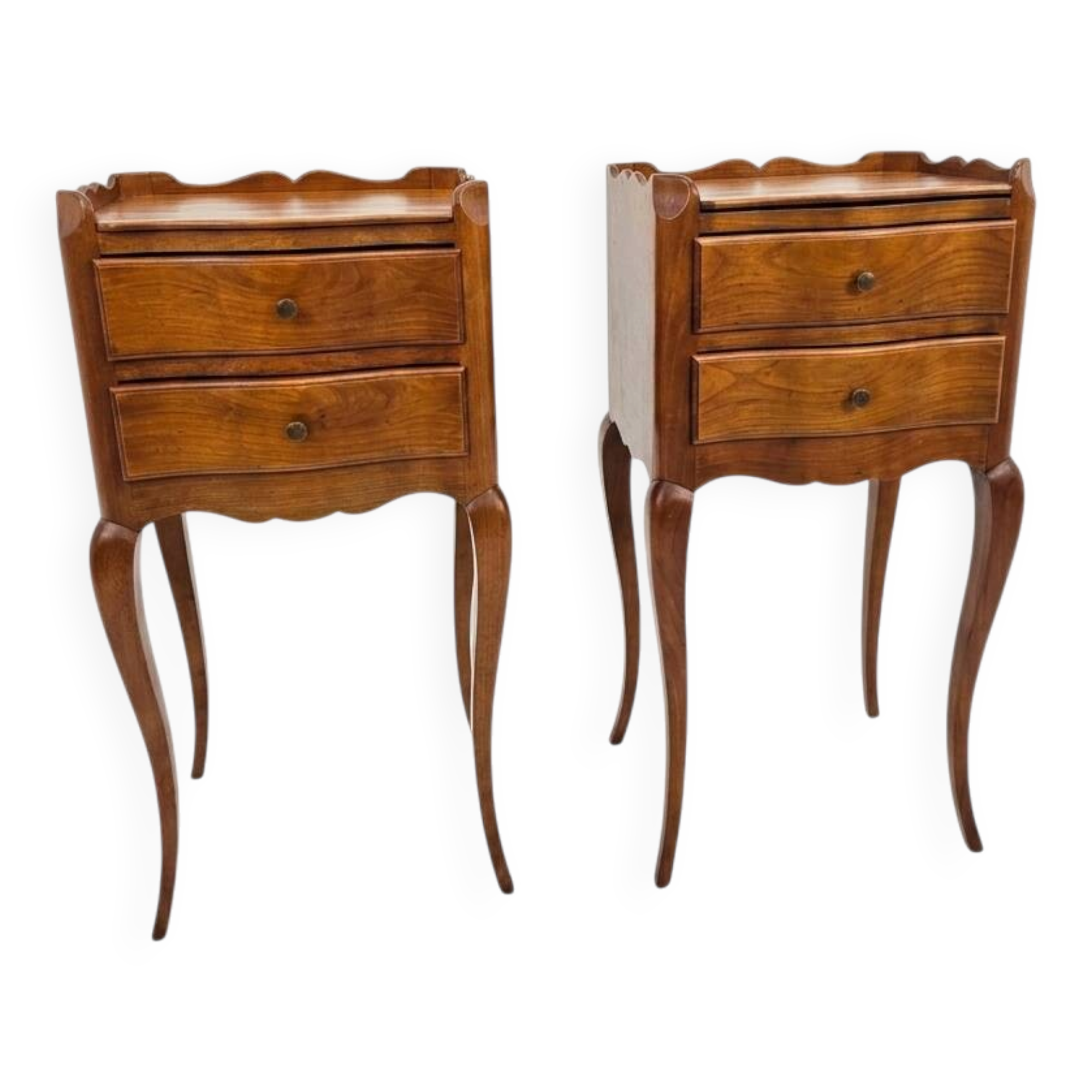 Pair of Louis XV style bedside tables in solid cherry wood.