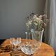 Small vintage Arcoroc Codec glass salad bowl with stylized petal patterns
