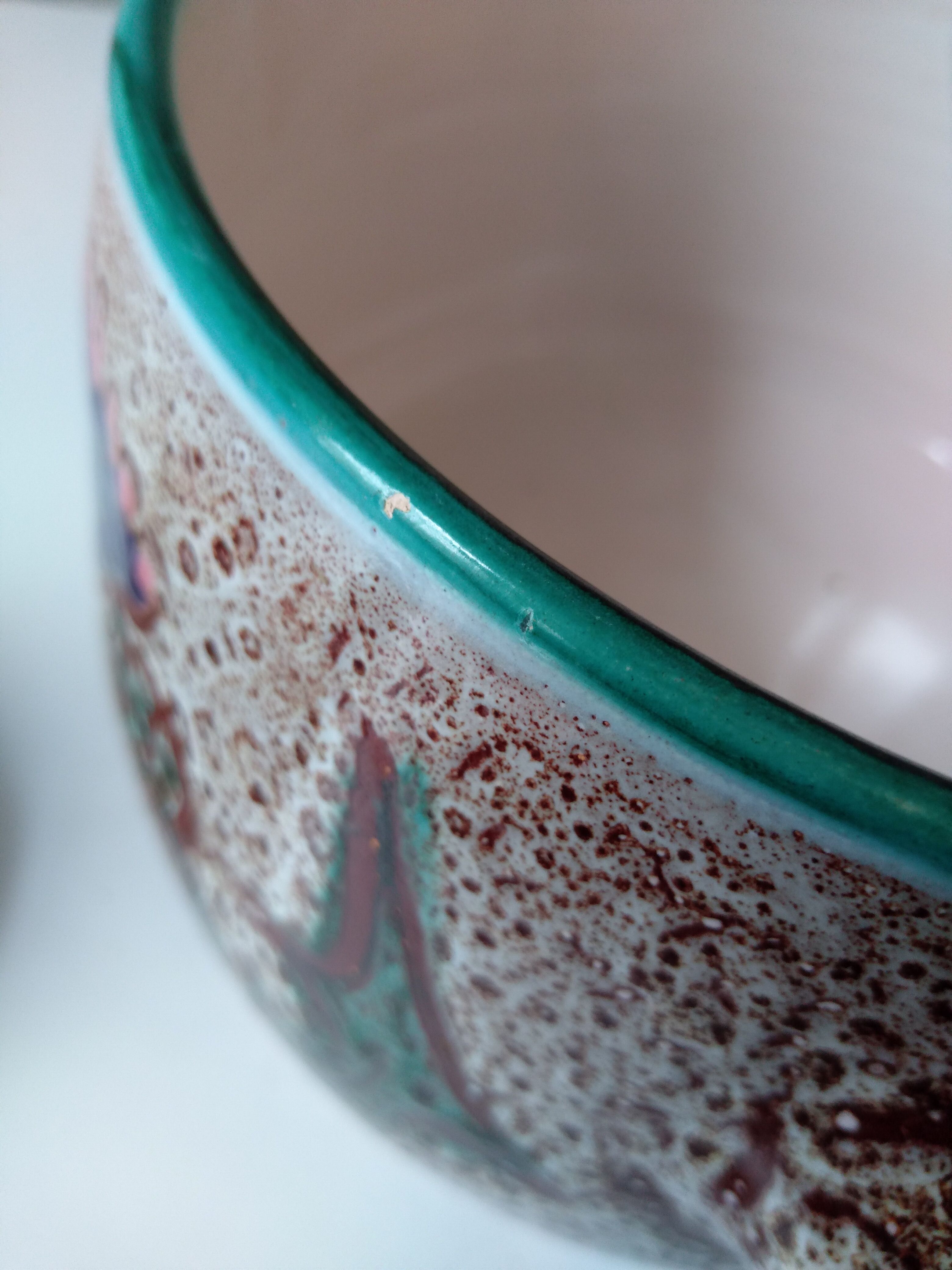 Vallauris fondue serving lot 1 large pot and 6 small pots décor thistle gray, blue, green