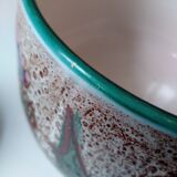 Vallauris fondue serving lot 1 large pot and 6 small pots décor thistle gray, blue, green