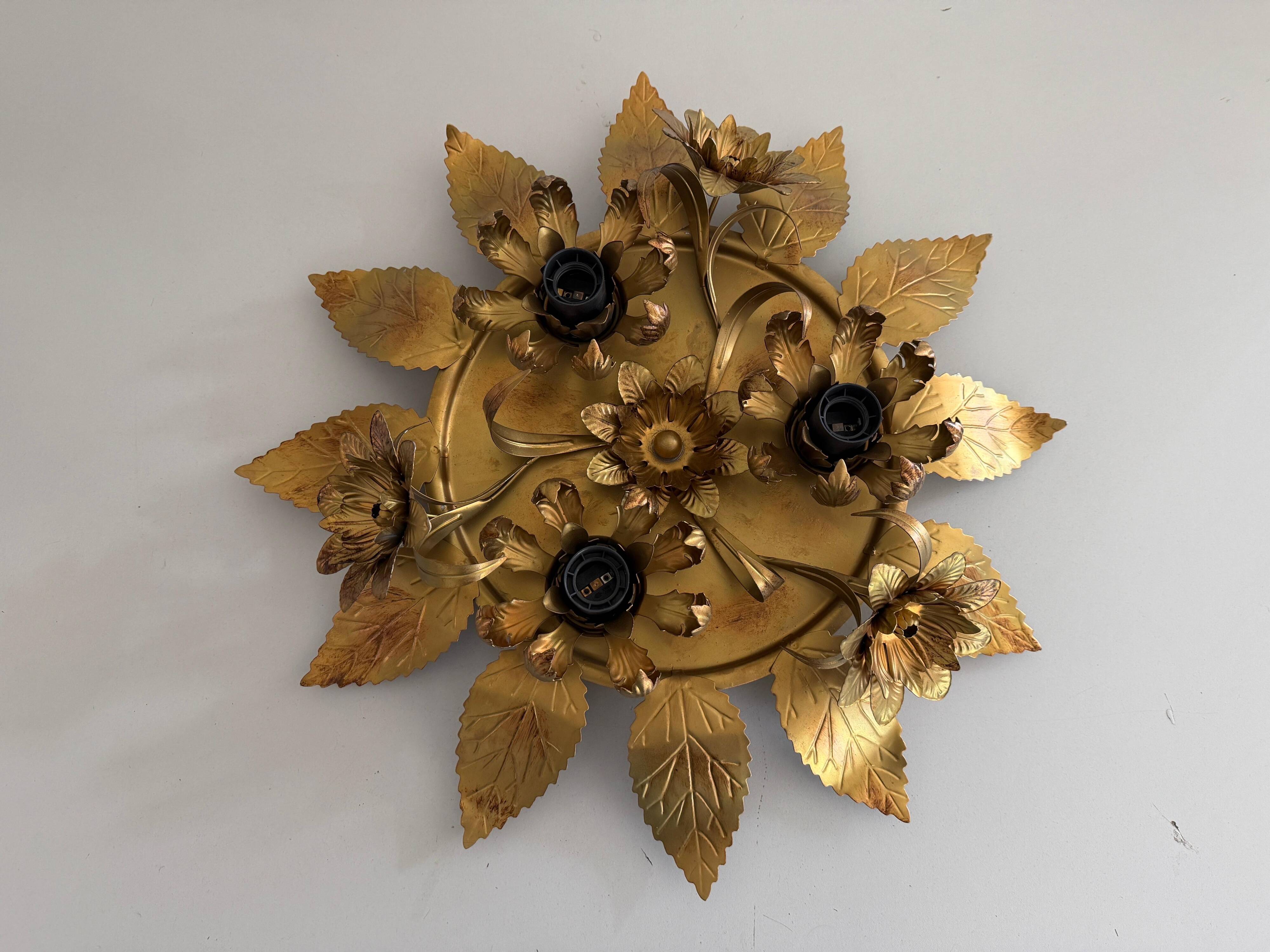 Three-arm flush lamp, brass, Design/One, 1960s, Germany