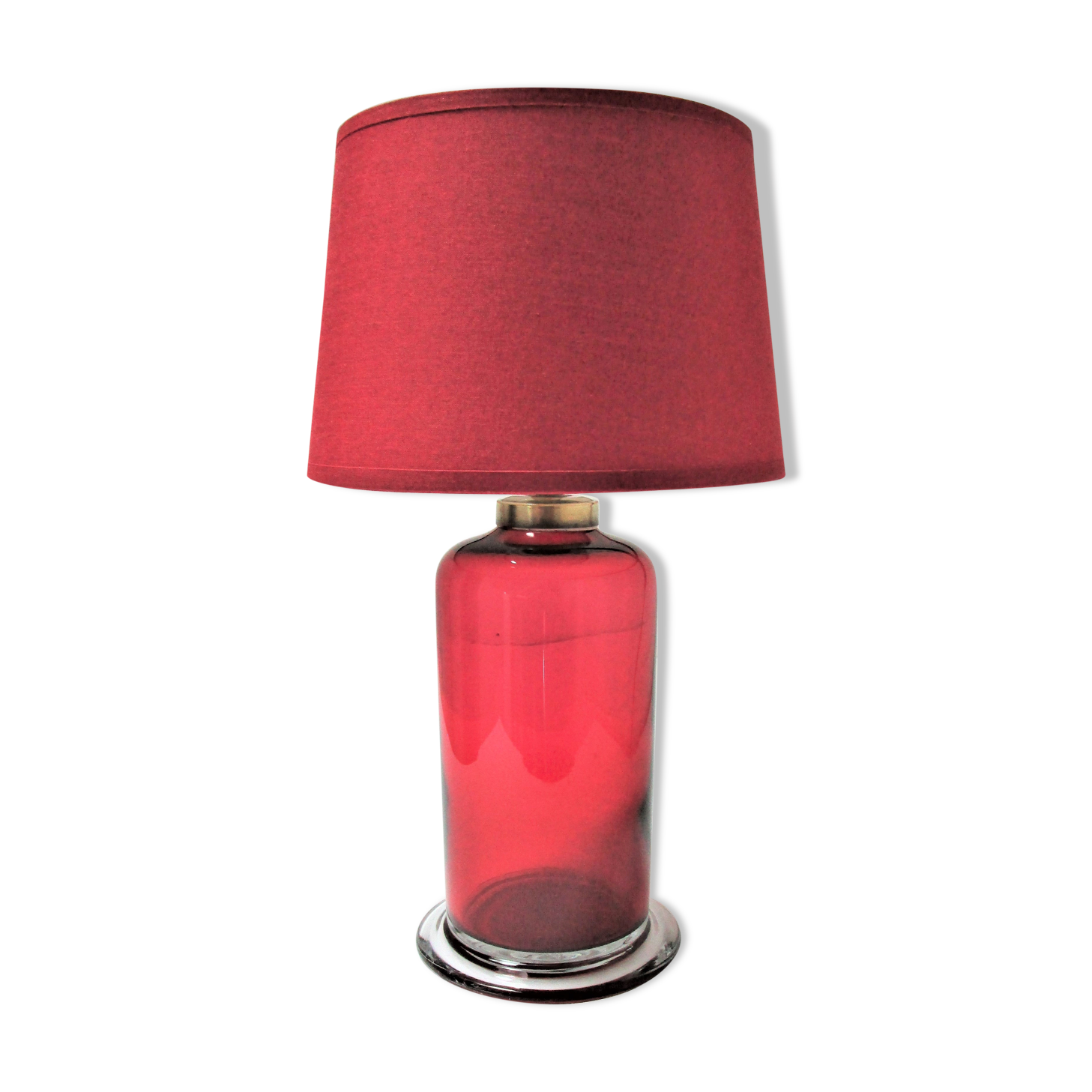Red glass lamp and vintage brass