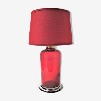Lampe verre rouge et laiton vintage