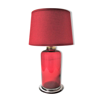 Lampe verre rouge et laiton vintage