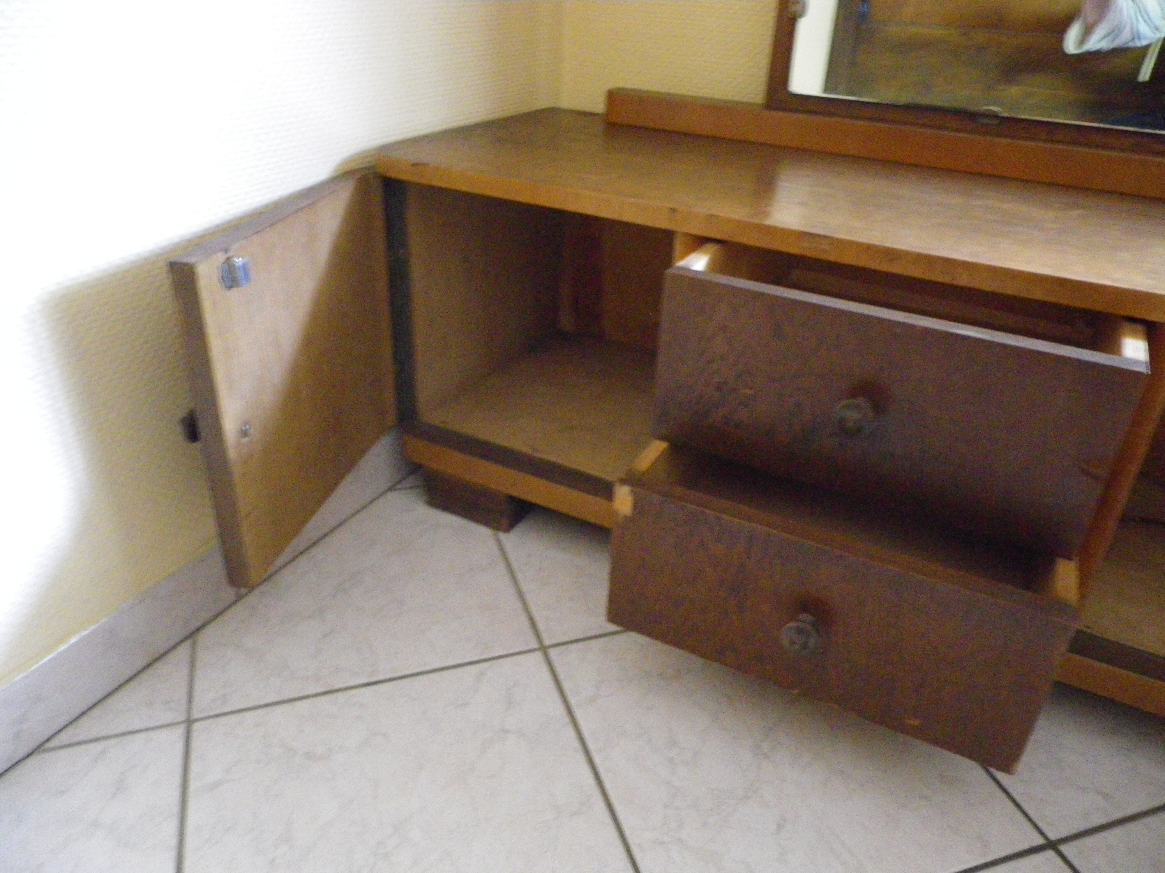 Art deco boat dressing table with large mirror 1940s