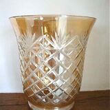 Amber-coloured iridescent crystal vase