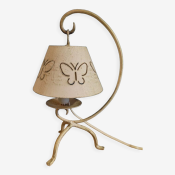 Lampe chevet salle métal peinture patiné papillon