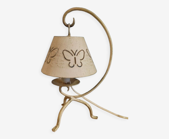 Lampe chevet salle métal peinture patiné papillon