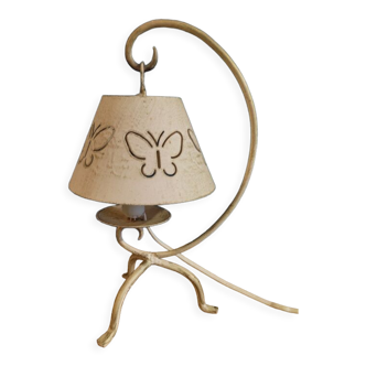 Lampe chevet salle métal peinture patiné papillon