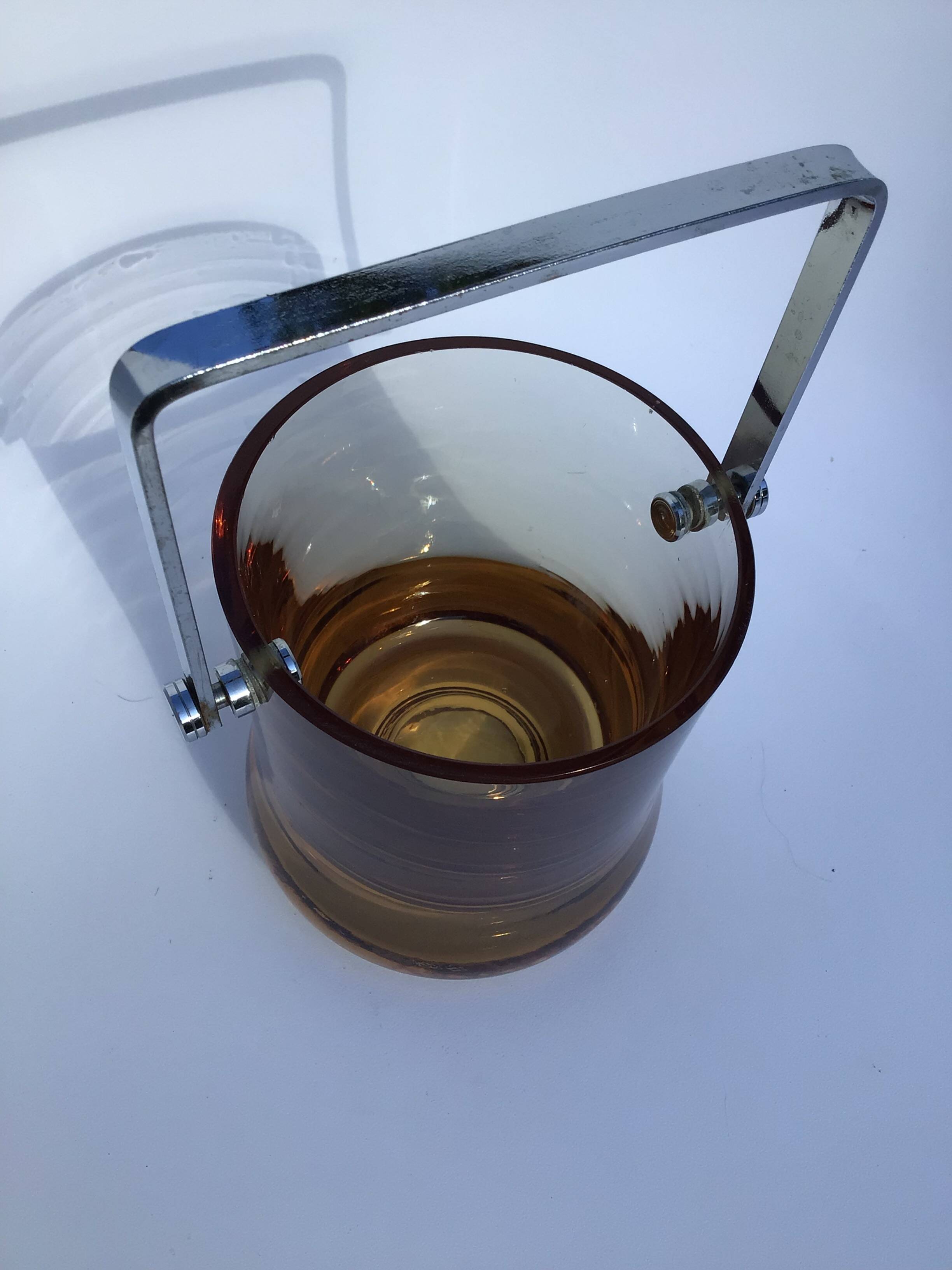 70s amber blown glass ice bucket