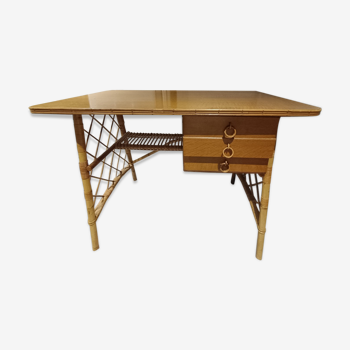 Louis Sognon vintage rattan desk
